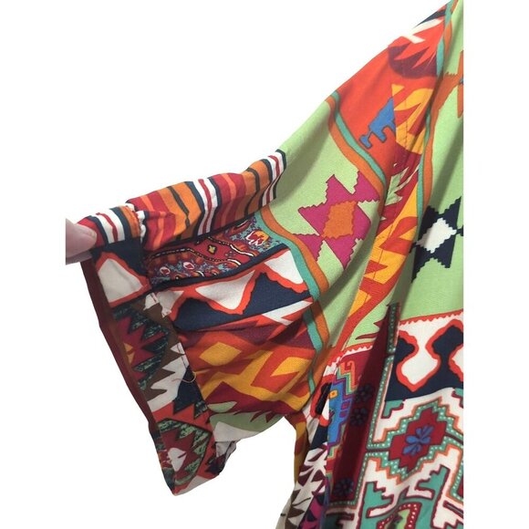 Christian Siriano Aztec Button Up Top Shirt Womens L Short Sleeve Crop Y2K 90s - Picture 4 of 6